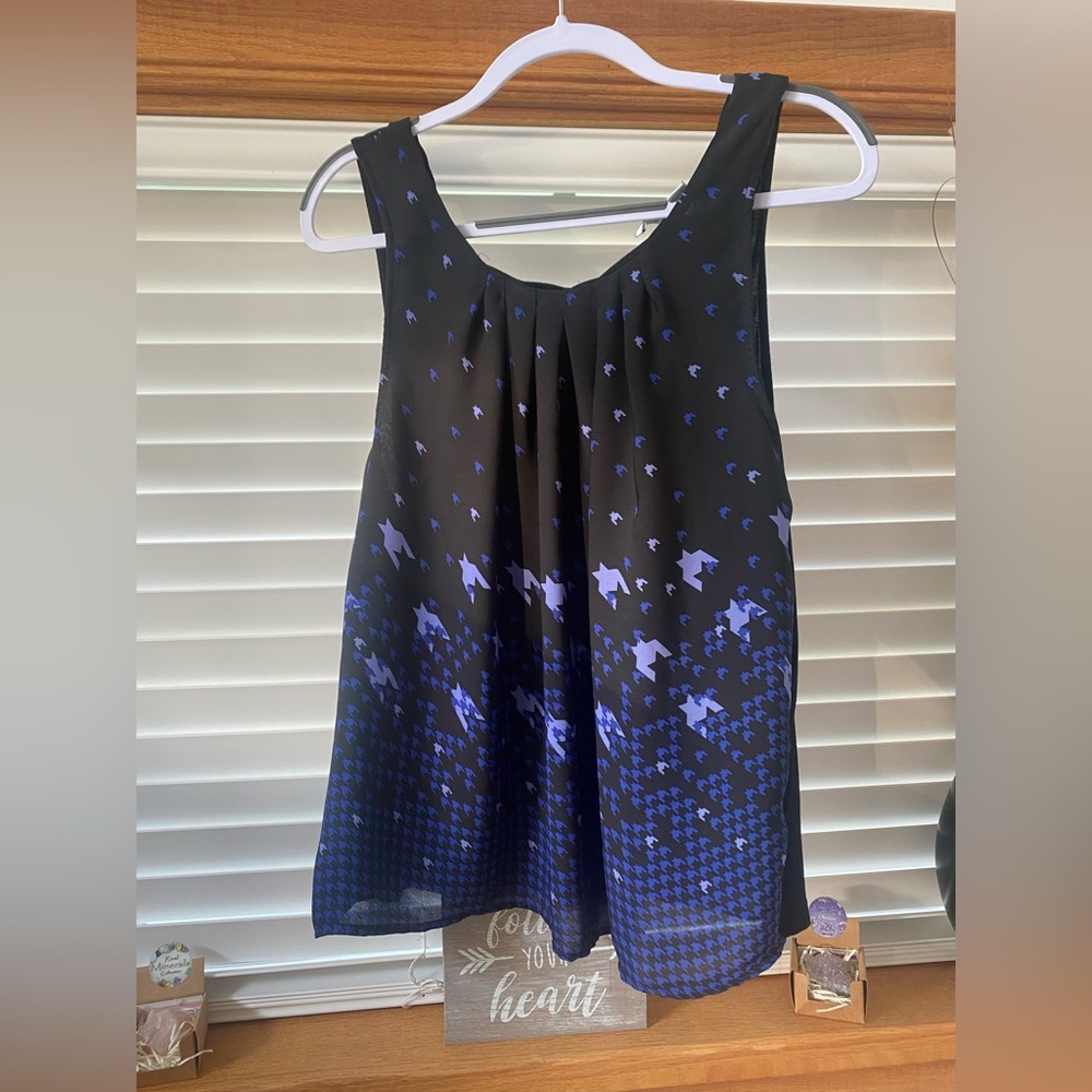 Elle Size Large Black and Purple Sleeveless Ruffle Blouse